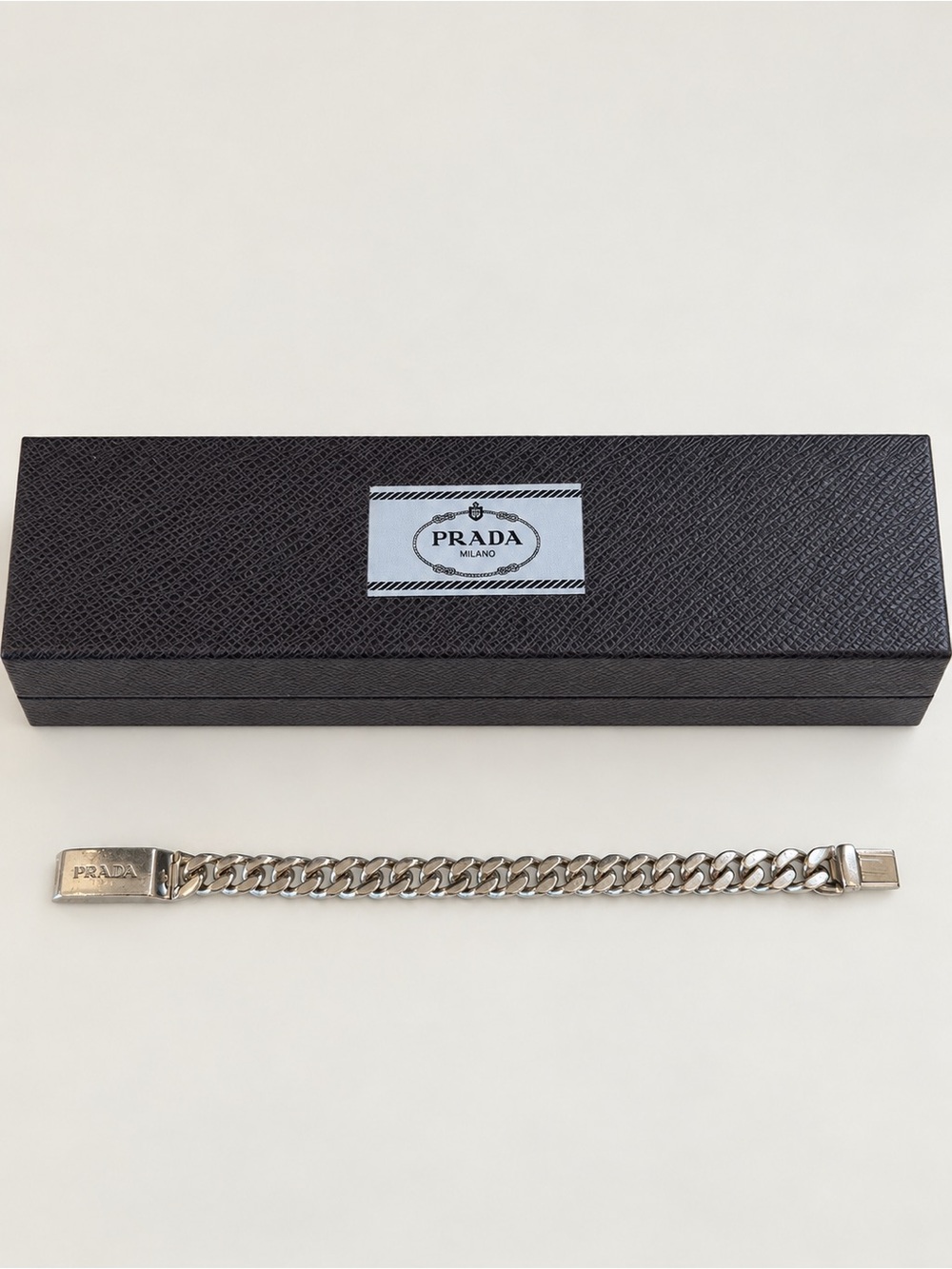 Prada Men’s Polished Silver Chain Bracelet